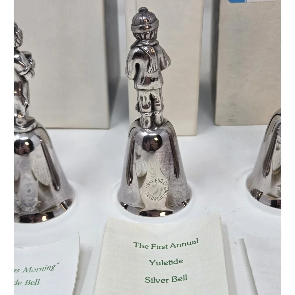 Reed & Barton Yuletide Bell Lot 8 Silverplate Christmas Figural Bells w/ Boxes
